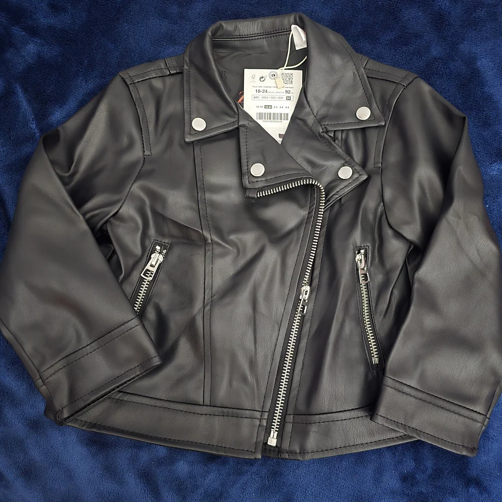 Zara Black Faux Leather Moto Jacket for Kids